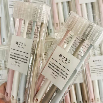 Japanese-Style Muji Macaron Toothbrush 4-Pack Family Size Adult Large Hanging Hole Household High-Density Brush Filament Soft Bristle Brush - image 2