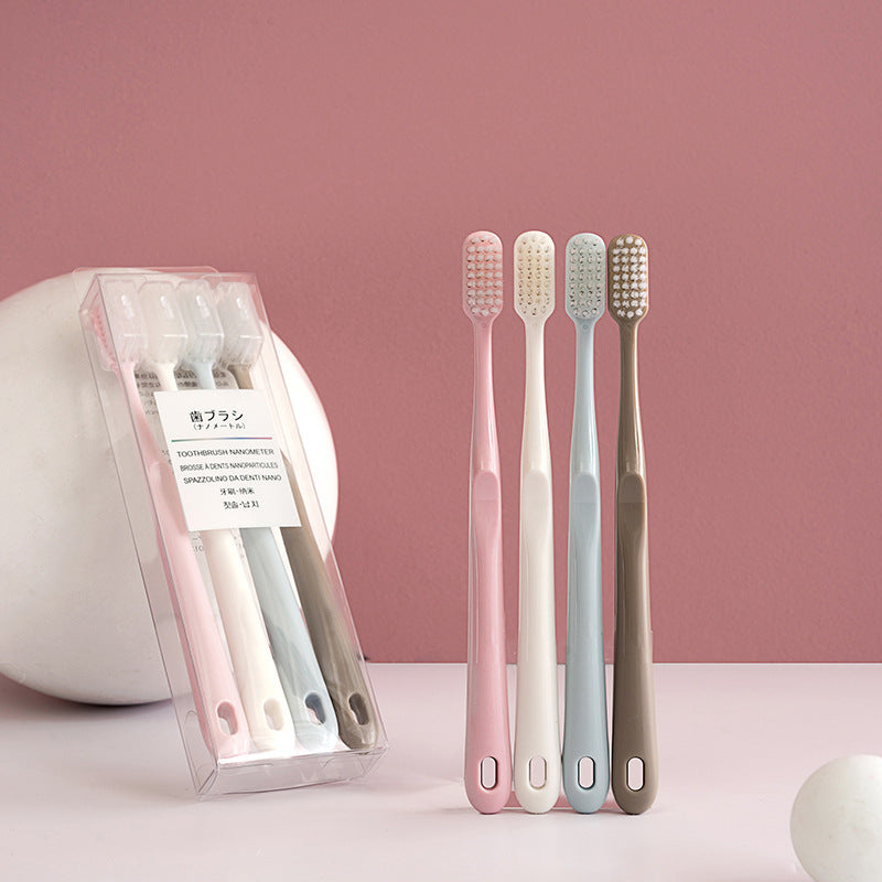 Japanese-Style Muji Macaron Toothbrush 4-Pack Family Size Adult Large Hanging Hole Household High-Density Brush Filament Soft Bristle Brush - image 3