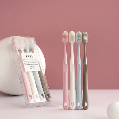 Japanese-Style Muji Macaron Toothbrush 4-Pack Family Size Adult Large Hanging Hole Household High-Density Brush Filament Soft Bristle Brush - image 3