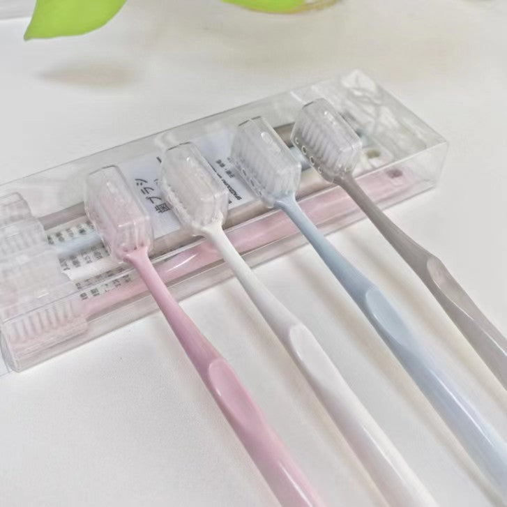 Japanese-Style Muji Macaron Toothbrush 4-Pack Family Size Adult Large Hanging Hole Household High-Density Brush Filament Soft Bristle Brush - image 4