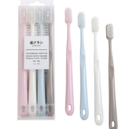 Japanese-Style Muji Macaron Toothbrush 4-Pack Family Size Adult Large Hanging Hole Household High-Density Brush Filament Soft Bristle Brush - image 5
