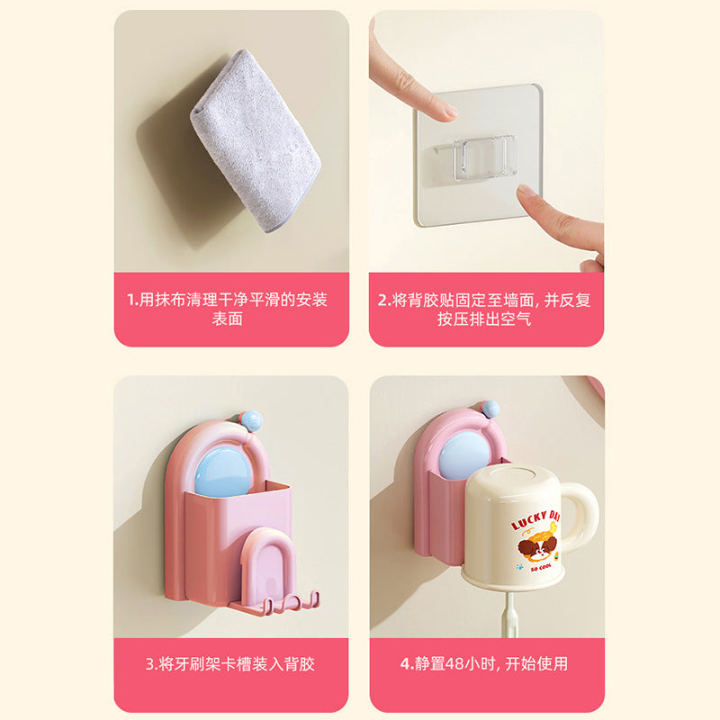 New Toothbrush Holder Wall-Mounted No-Drill Adhesive Cup Storage Rack Wash Cup Toothbrush Holder No-Drill Installation - image 4